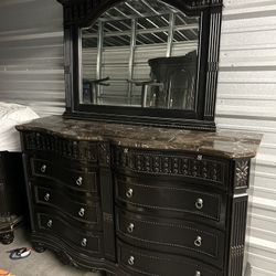 vintage Ashley dresser with granite top and mirror 