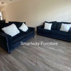 Black Sofa And Loveset 2pc Velvet 