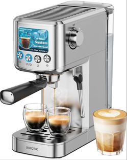 Espresso Machine 20 Bar with Milk Frother, Stainless Steel Coffee Maker with 42 oz Removable Water Tank for Cappuccino, Latte&Cold Brew, Home&Office, 