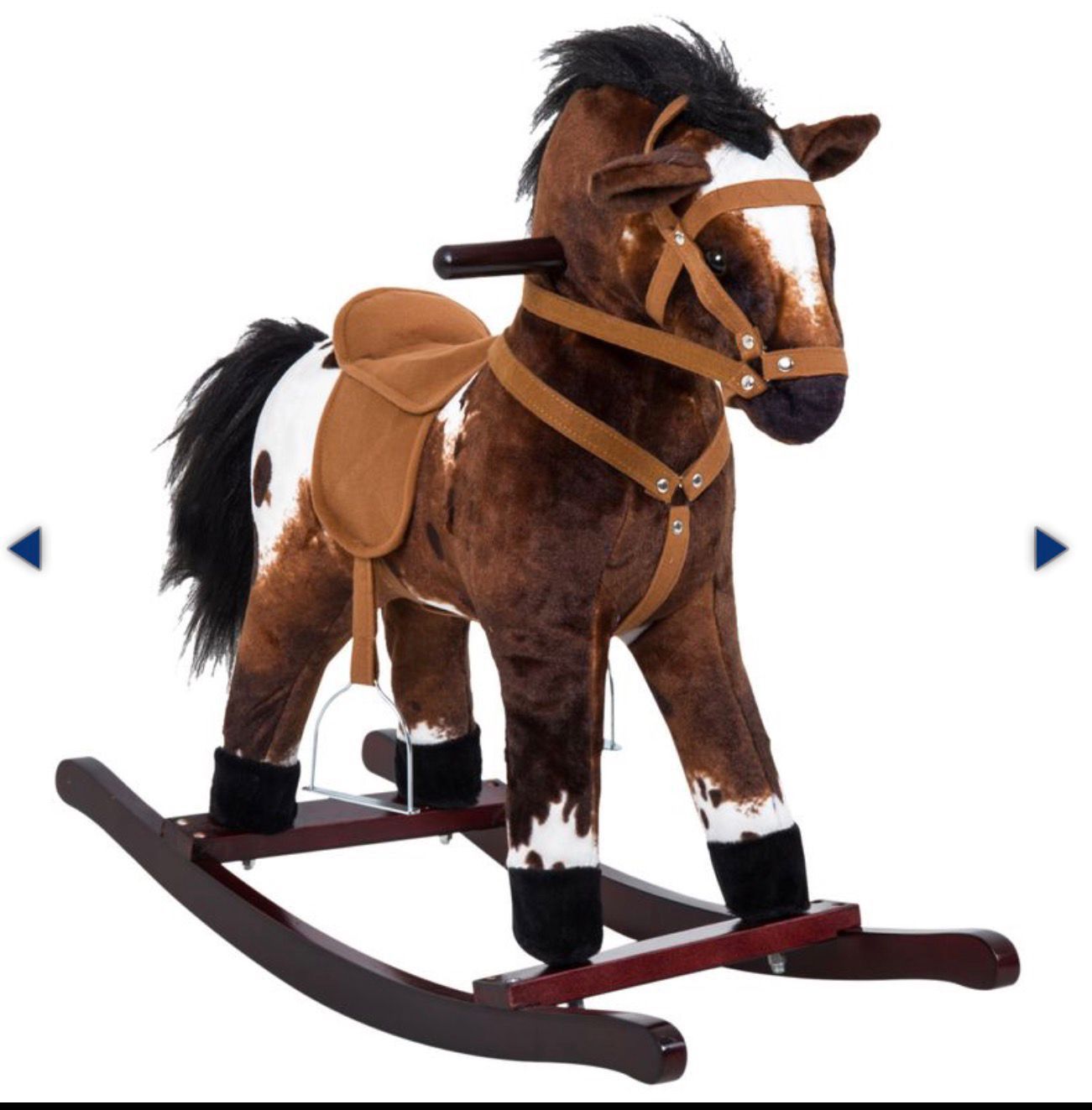 (Retail $89.99) Qaba Kids Wooden Plush Ride-On Rocking Horse Chair Toy with Realistic Sounds Dark Brown,