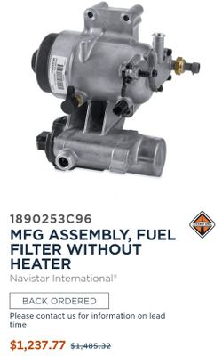 1890253C96
MFG ASSEMBLY, FUEL FILTER WITHOUT HEATER
Navistar International®