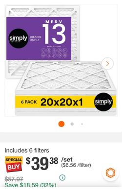 6 pack  20x20x1 Air filters