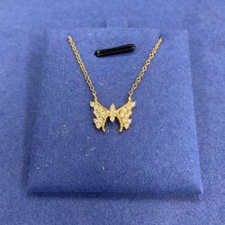 14k Gold 0.24ctw Natural Diamond Butterfly 18” Adjustable Necklace 