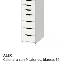 ALEX Cajonera con 9 cajones, blanco, 14 1/8x45 5/8 "