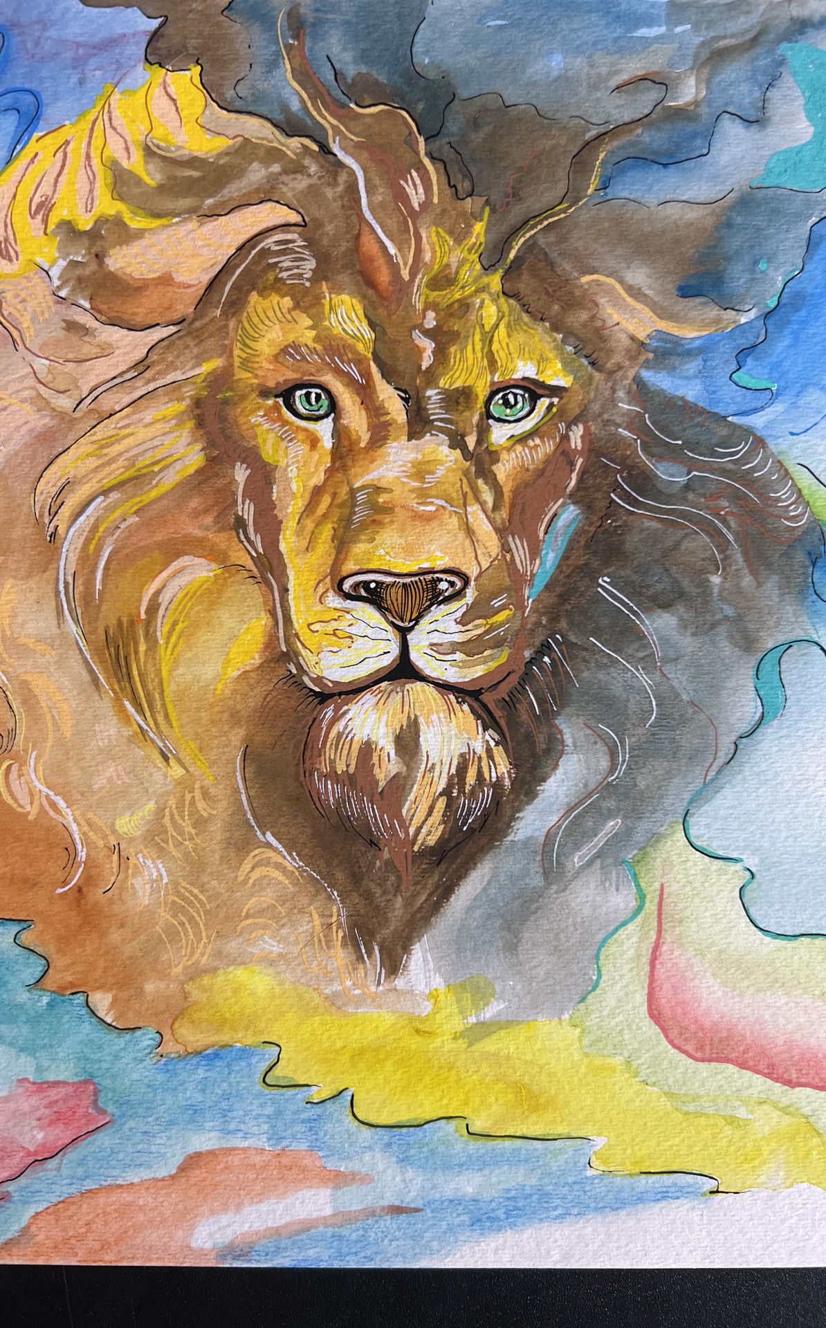 Lion Sunset - Watercolor On Paper By Adri Silver