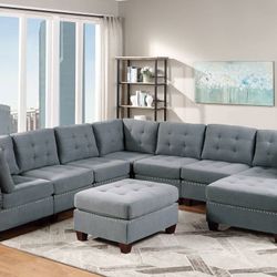 Brand New Grey Modular Sectional Sofa w Ottoman