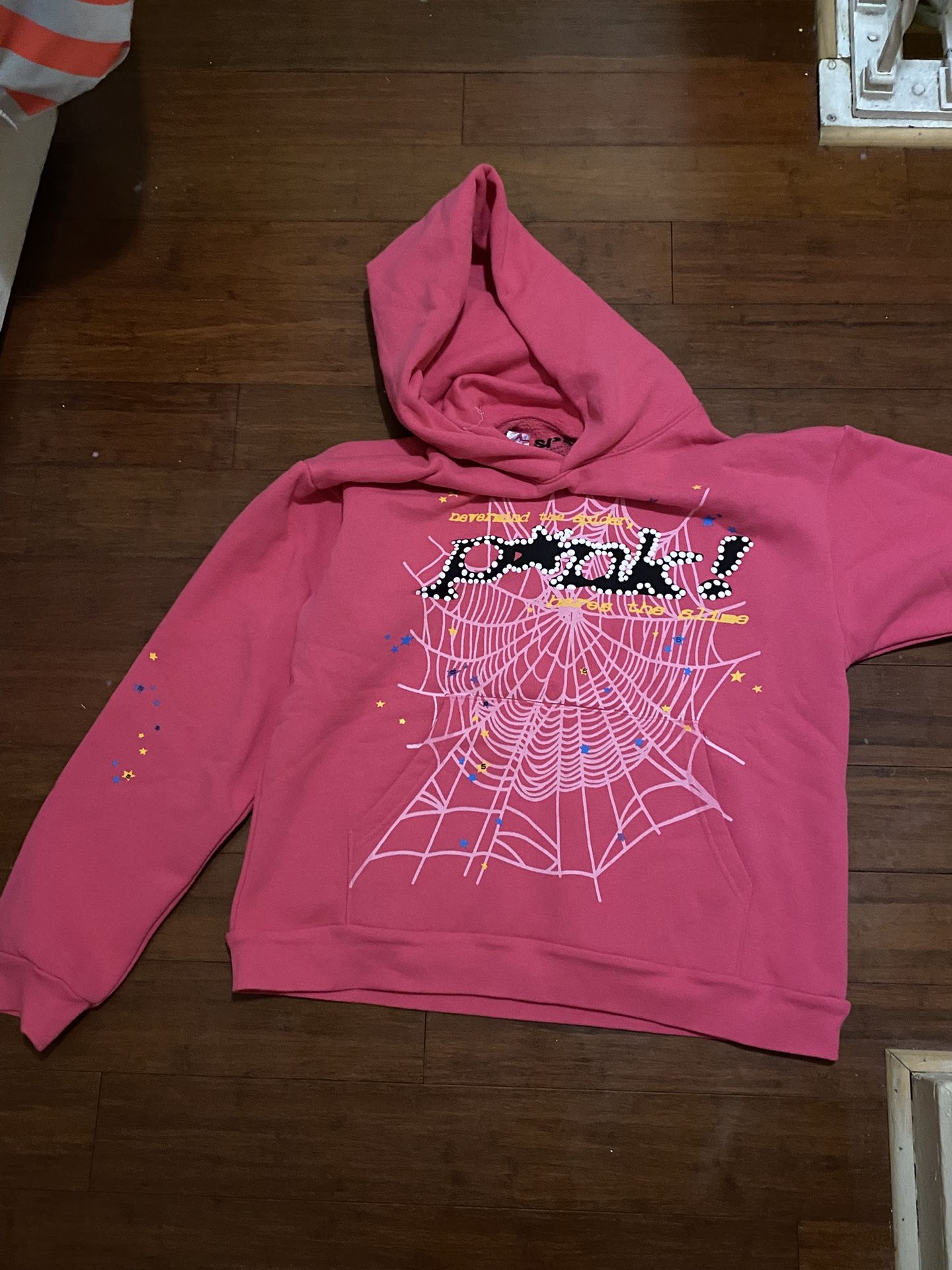 pink sp5der hoodie size medium
