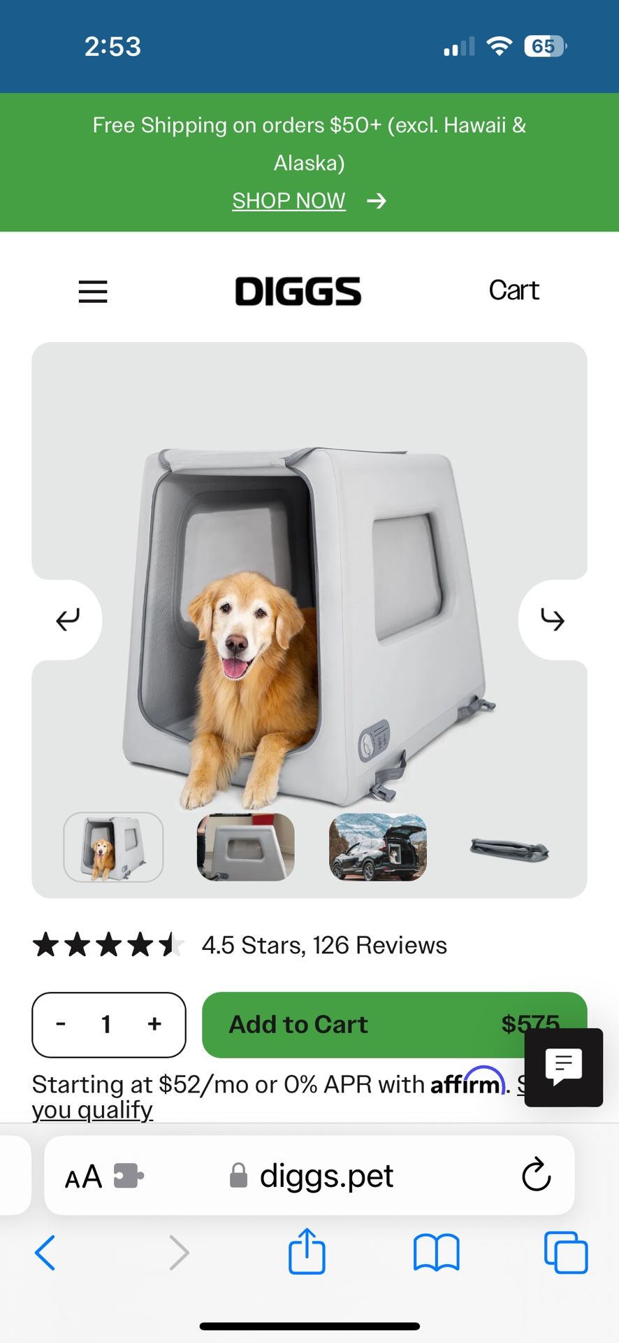 Dog Kennel / Crate DIGGS ENVENTUR Inflatable Travel Kennel