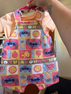 Disney Stitch Baby Overalls and Tee Set