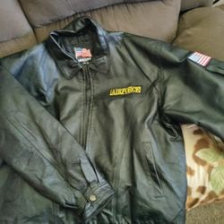 Air Force Black Embroidered 100% Leather Bomber Aviation Mens Jacket 