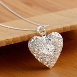 925 sterling silver Heart photo frame Pendant necklace 