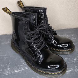 Dr Martens Doc DM 1460-J Youth Size 4 Black Patent Ankle Boots Side Zipper Laces