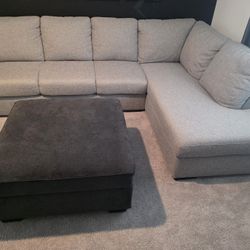 Modern Gray Sectional Sofa with Oversized Ottoman