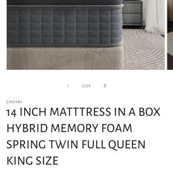 14” Hybrid Mattress In A Box BRAND NEW SEALED IN BOX 