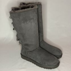 UGG Bailey Bow Tall II Triple Gray Suede Fur Boots Women's Size 11