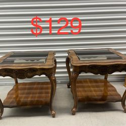 Pair Of Beautiful Vintage Solid Wood End Tables