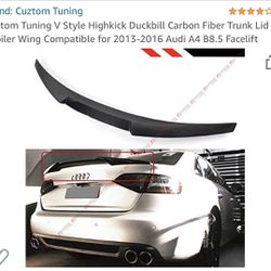 Cuztom tuning V Style Highkick Duckbill Carbon Fiber Trunk Lid Spoiler Wing  Compatible for 2013-2016 Audi A4 B8.5 Facelift
