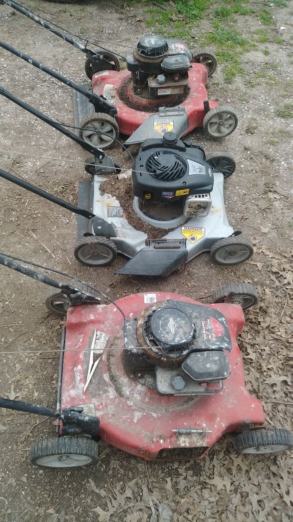 3 running push mowers