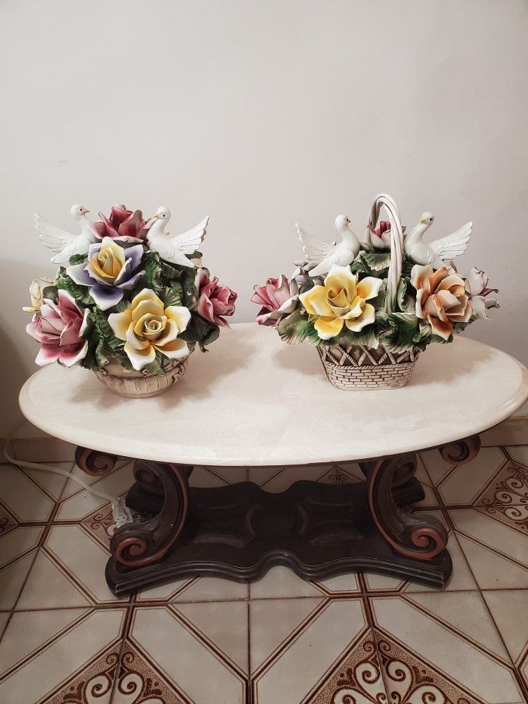 2 Large Capodimonte Italian Porcelain Pieces