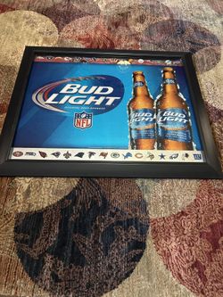 Bud Light Framed Mirror With NFL Logos/ Man Cave Decor