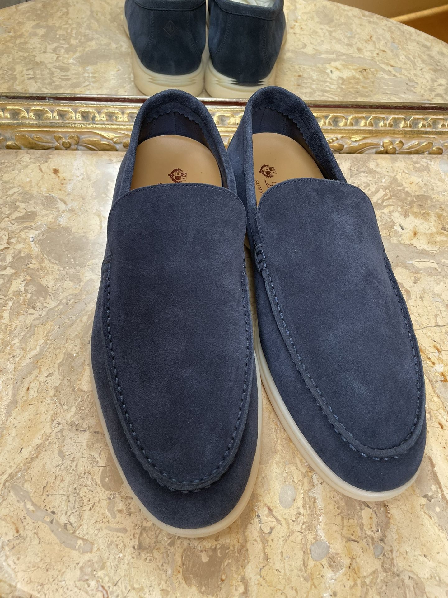 Loro Piana Summer Walk Suede Loafer Men Size 44 Navy Blue