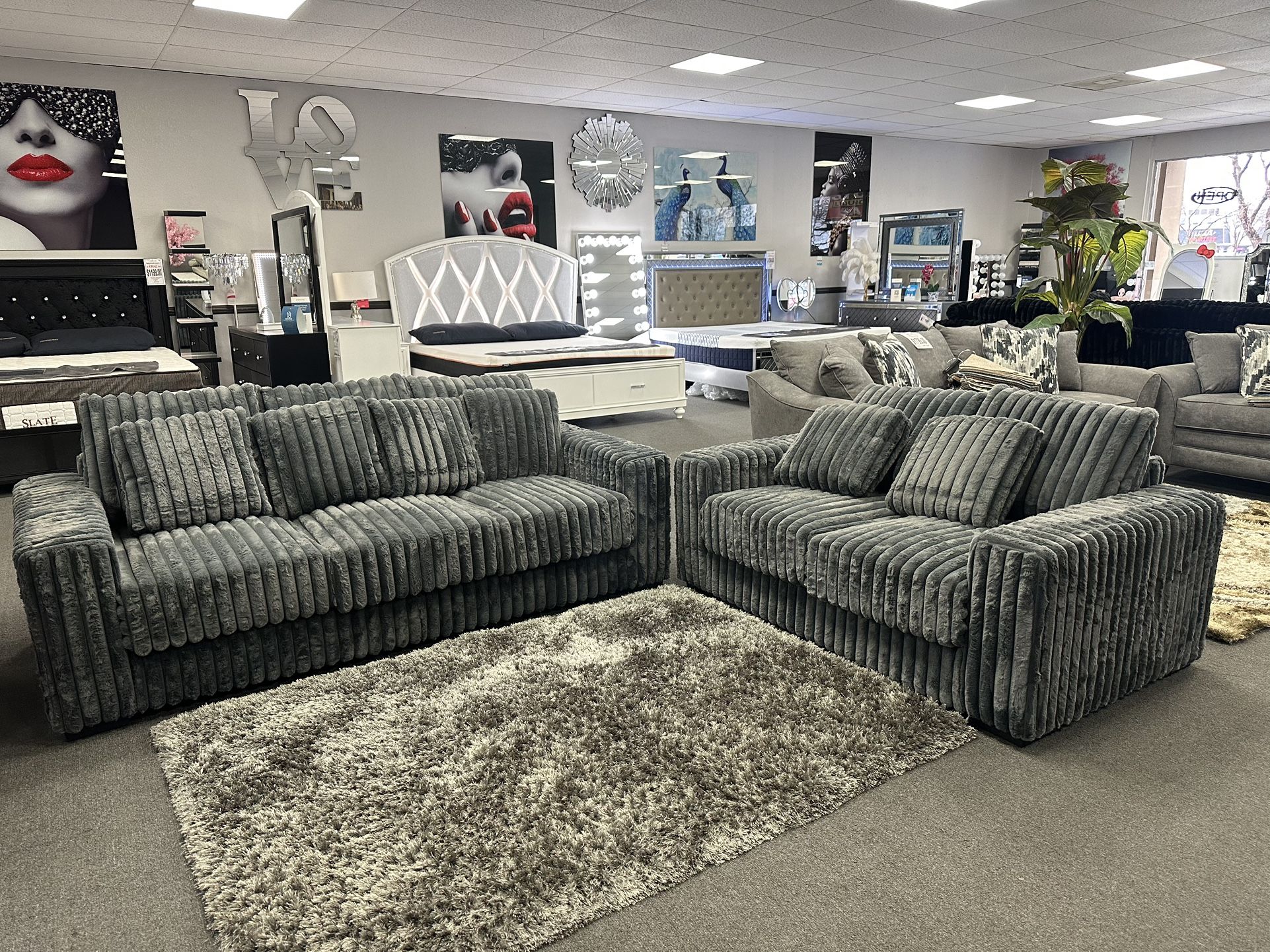 Gray Sofa & Loveseat Gray & Black Available 