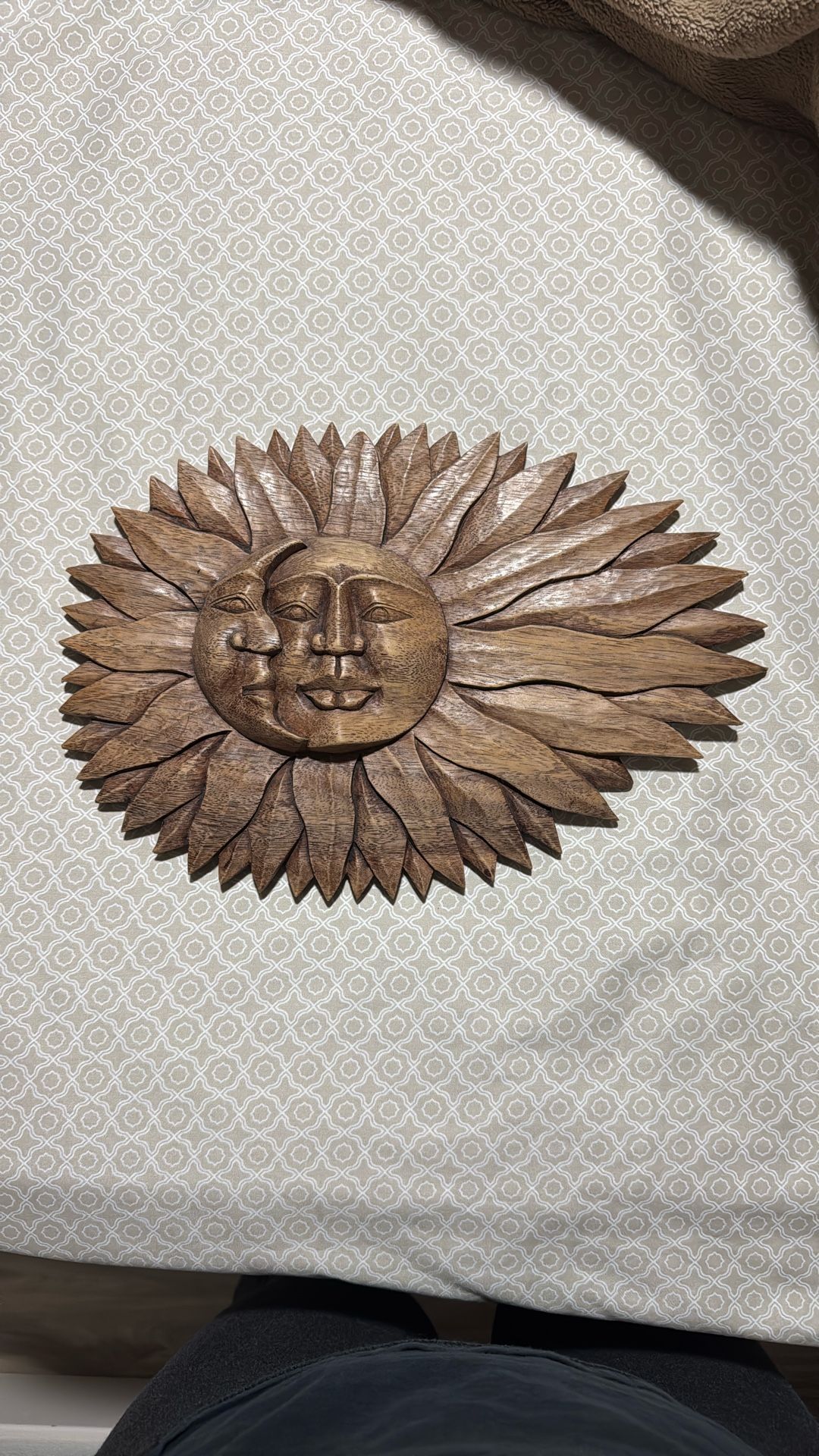 Carved Sun & Moon Wood Wall Art Sculpture