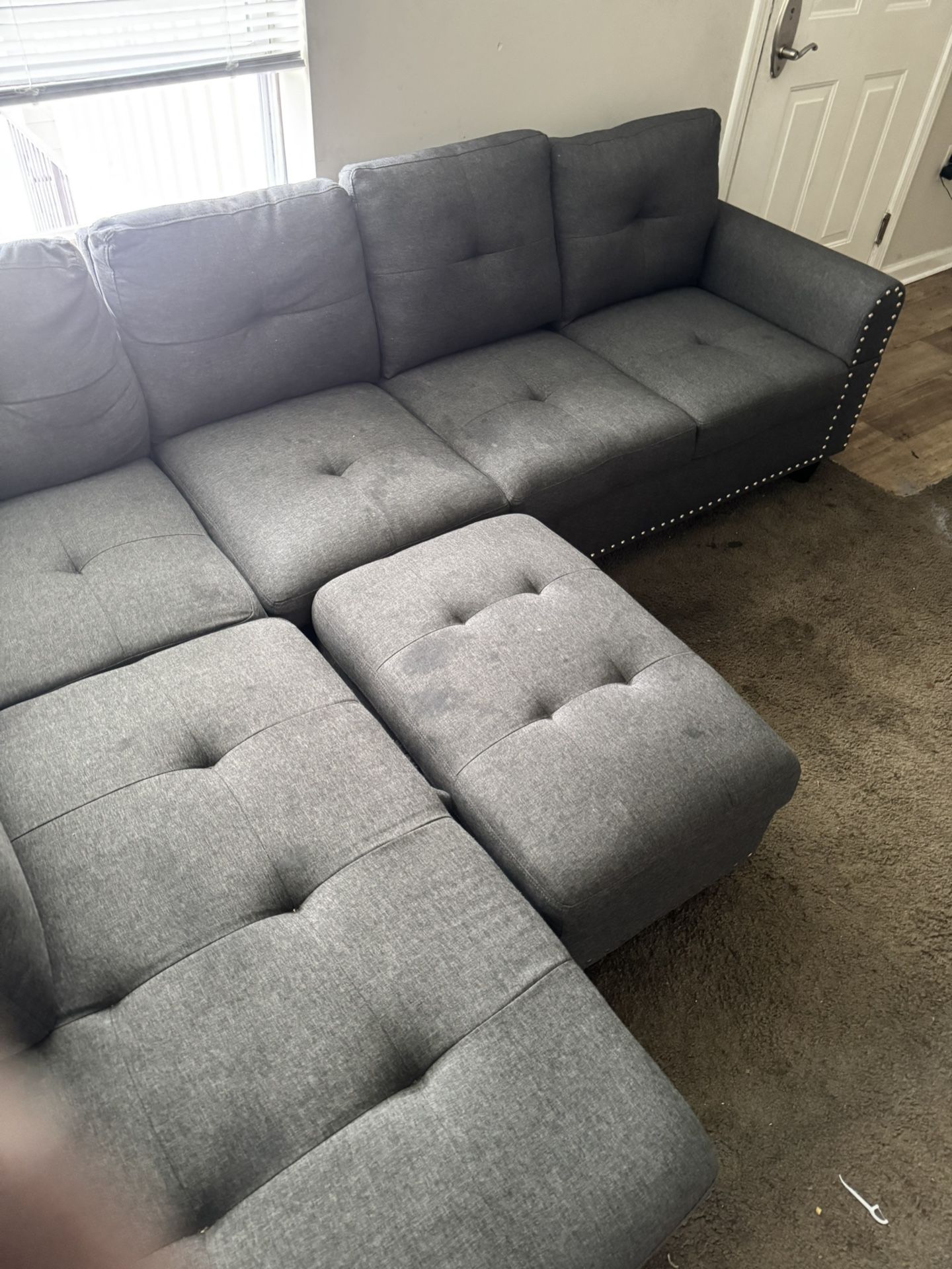 Cool Grey Couch Storage Feature & Cup holders