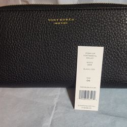 New Tory Burch Perry Zip Continental Leather Wallet 