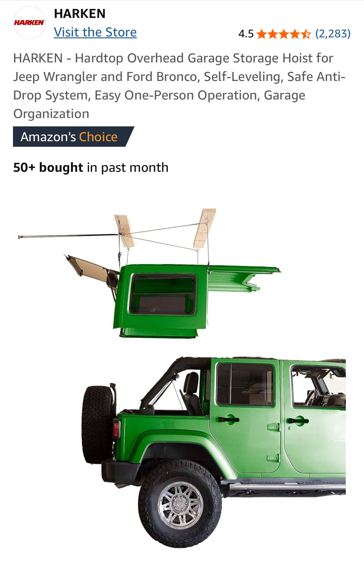 Jeep Wrangler Ford Bronco Hard Top Hoist