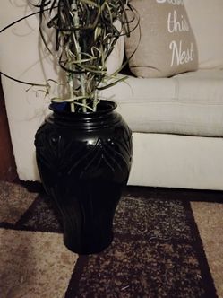 Black Ceramic Floor Vase with Embossed Design
