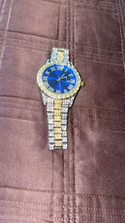 Iced Out Two-Tone Watch Blue Dial