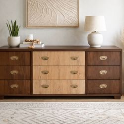 Drexel “Passage” Mid Century Modern 9-Drawer Dresser – Refinished Walnut, Designer Two-Tone
