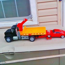 Big DRIVEN by Battat Battery Operated Tow Truck n Crane Truck Black Yellow W/ Lights Sound Car