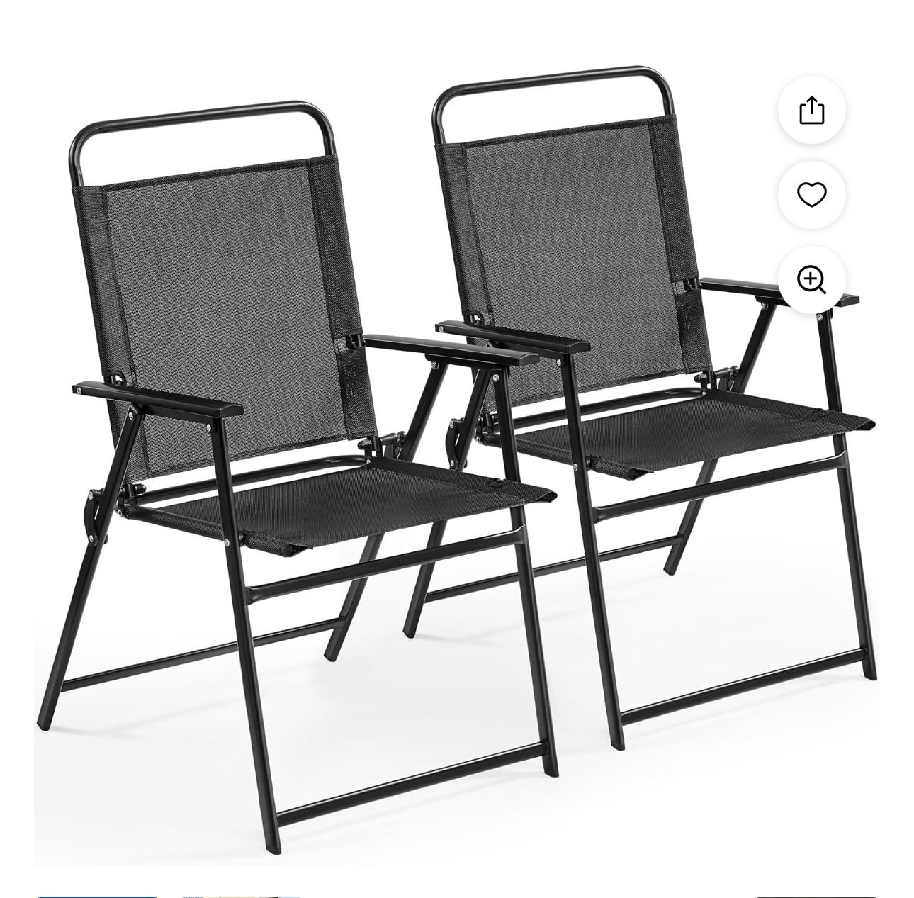 Outdoor Patio Chairs Set of 2, Folding Patio Chairs with Metal Frame, Armrests, Portable Dining Chairs for Camping, Lawn, Garden and Porch, Black