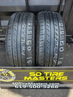 2 USED TIRES 215/60R16 SENTURY TOURING  BOTH 2 TIRES INSTALLED AND BALANCED $120 ($60 each)