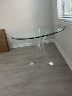 Glass Top Table on Lucite Pedestal Base