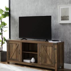 Barnwood Collection 58 in. Rustic Oak 2-Door TV Stand fits TV up to 60 in. with Adjustable Shelf