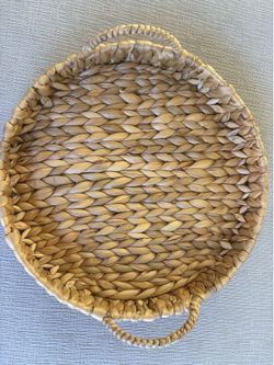 Round Woven Water Hyacinth Tray with Handles | 13” | Coastal & Boho Decor