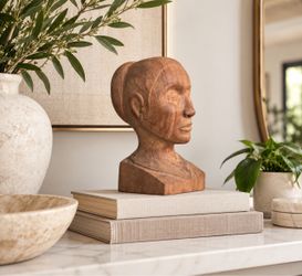 Vintage Wooden Folk Art Head Bust Primitive Home Decor Display Hand Carved Solid Wood 9”