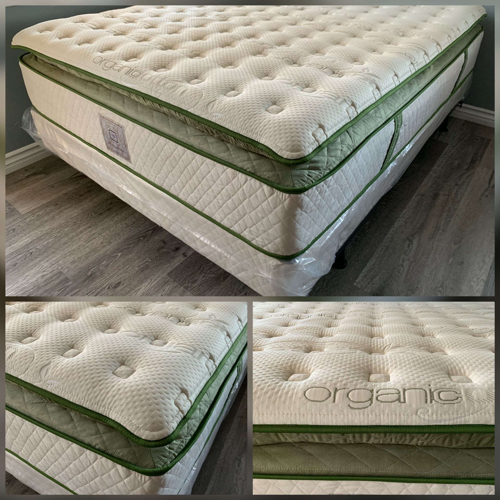 14in Cal King Elite Organic Superior Hybrid Gel Memory Foam Pillow Top Mattress and Boxspring