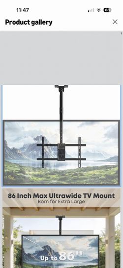 Ceiling TV Mount for 43-86 Screens, Heavy Duty Full Motion TV Bracket, Tilt & 360° Swivel, Height Adjustable, Fits Most LCD LED OLED 4K TVs, Supports