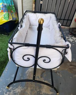 Wrought Iron Baby Bassinet with White Padding