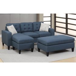 Blue Sectional Sofa With Ottoman 