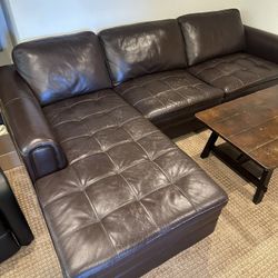 L-Shaped Dark Leather Couch