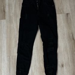 VIP Jeans Pants Womens 1/2 Black Denim Mid Rise Distressed Casual