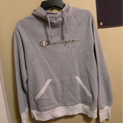 Grey and white champion hoodie