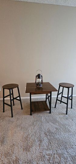 🍻 Rustic Bar Table Set – Table + 2 Bar Stools