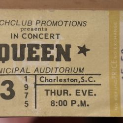 Vintage QUEEN 1975 Concert Ticket Stub