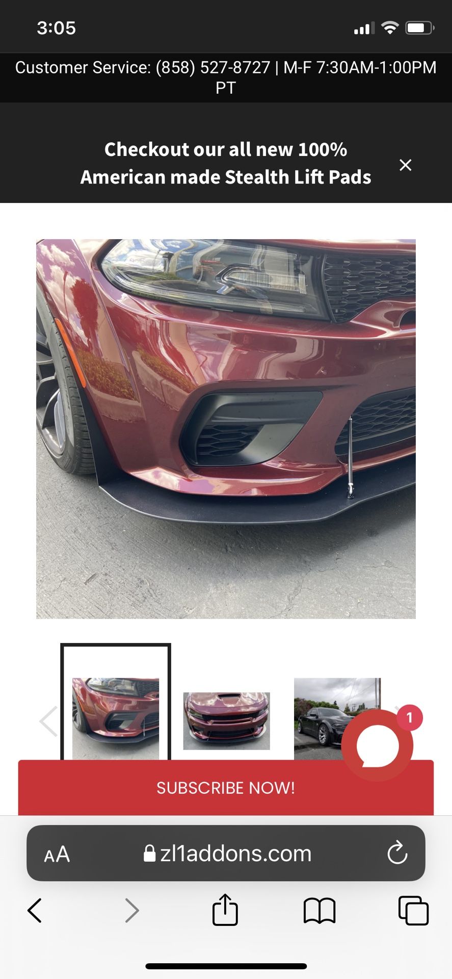 ZL1 2020- 2021 Charger Wide Body Front Splitter With 8 “ Black Rods.